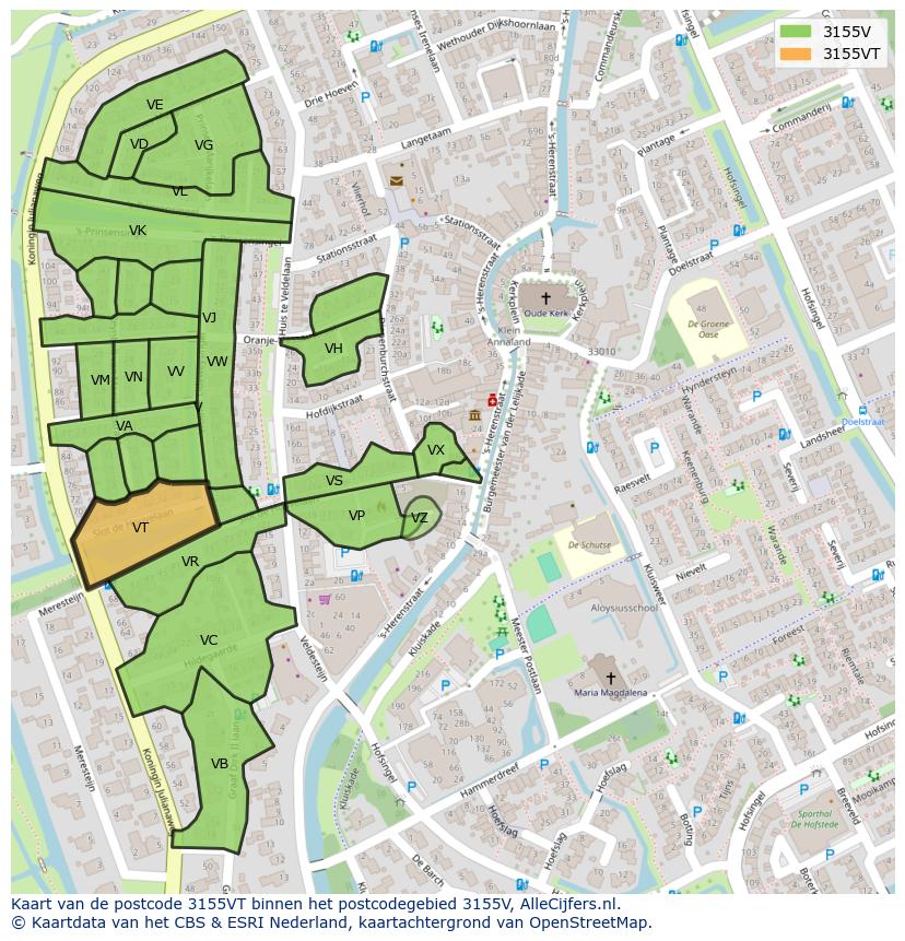 Afbeelding van het postcodegebied 3155 VT op de kaart.
