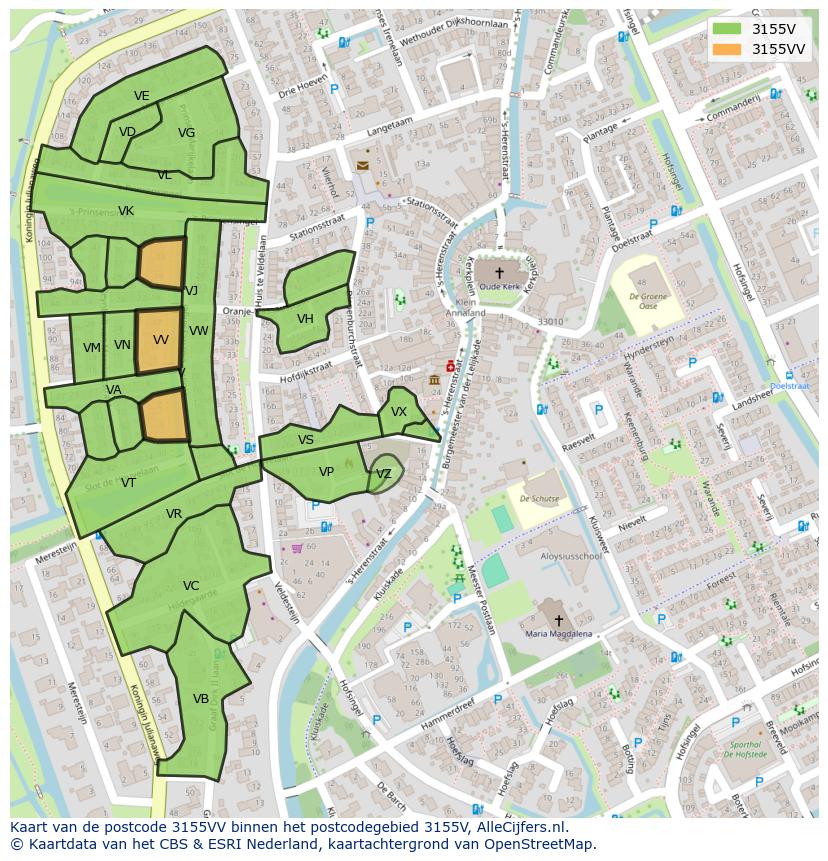 Afbeelding van het postcodegebied 3155 VV op de kaart.