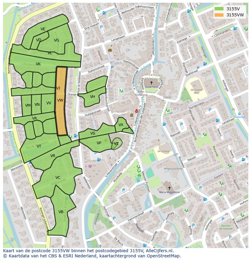 Afbeelding van het postcodegebied 3155 VW op de kaart.