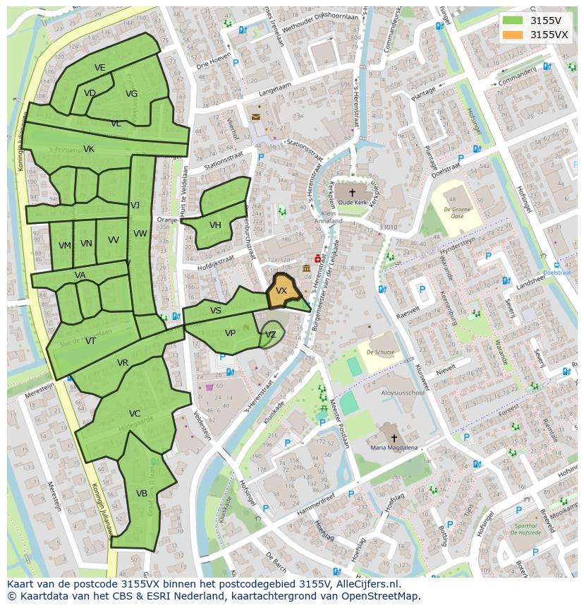 Afbeelding van het postcodegebied 3155 VX op de kaart.