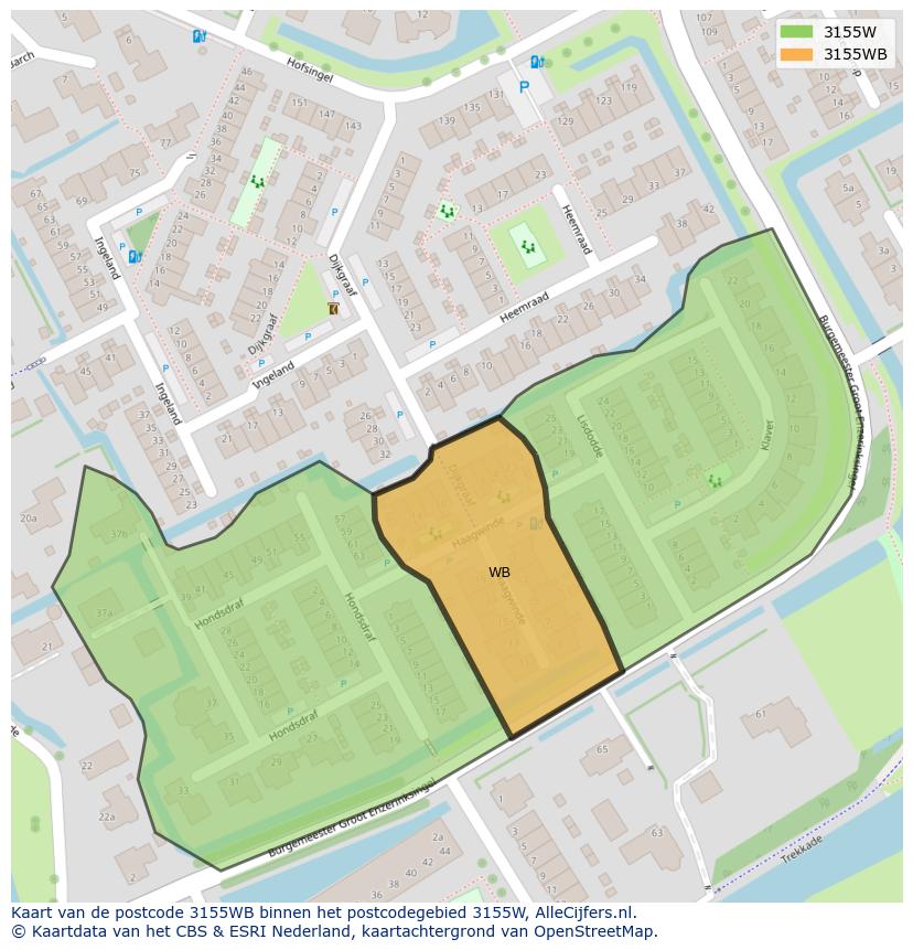 Afbeelding van het postcodegebied 3155 WB op de kaart.