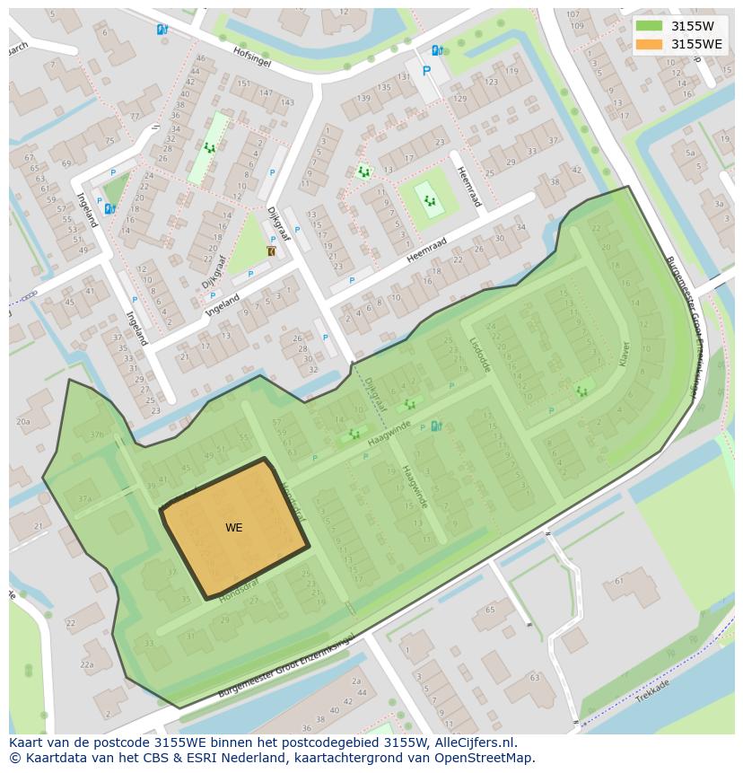 Afbeelding van het postcodegebied 3155 WE op de kaart.