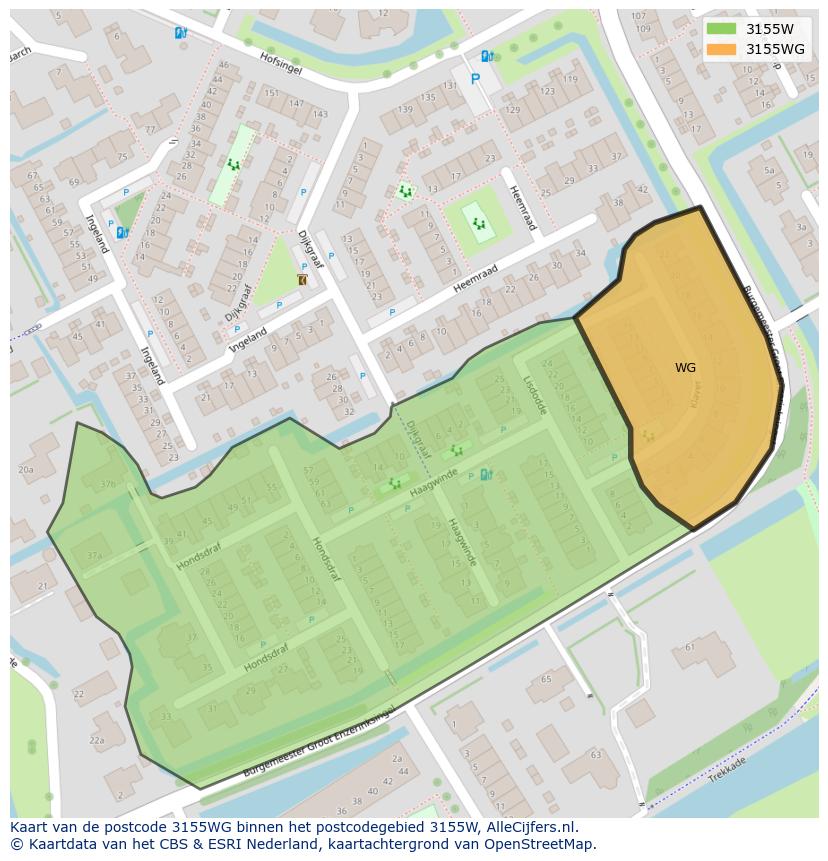 Afbeelding van het postcodegebied 3155 WG op de kaart.