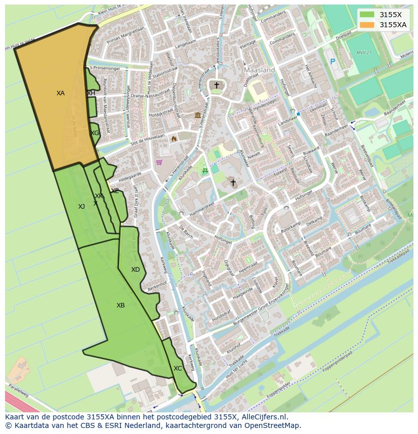 Afbeelding van het postcodegebied 3155 XA op de kaart.