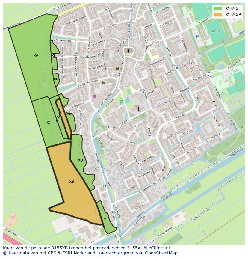 Afbeelding van het postcodegebied 3155 XB op de kaart.