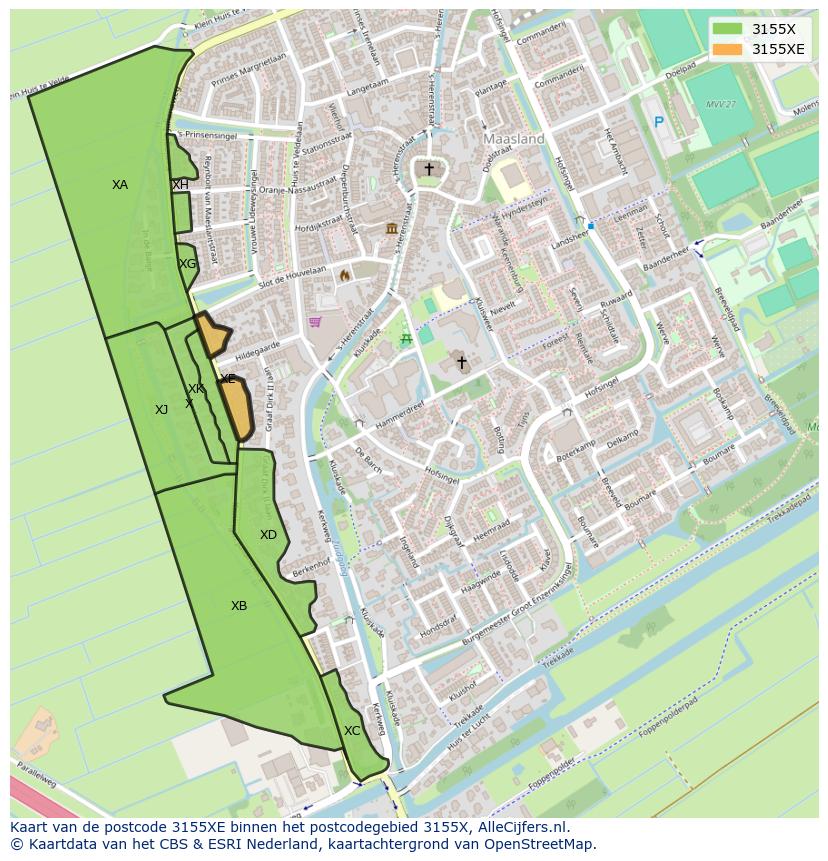 Afbeelding van het postcodegebied 3155 XE op de kaart.