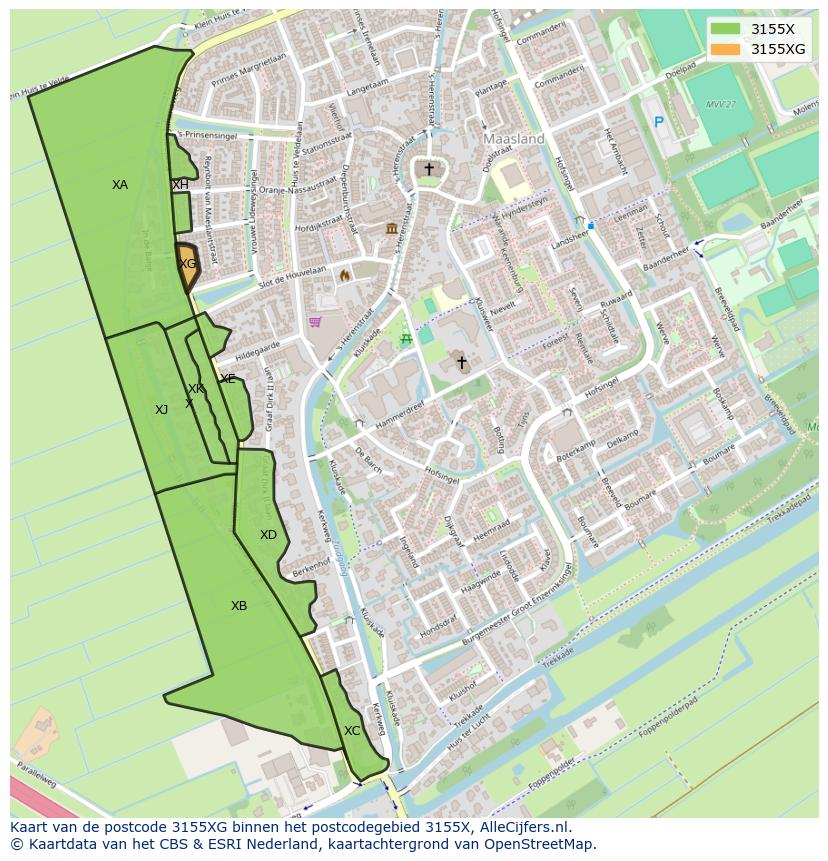 Afbeelding van het postcodegebied 3155 XG op de kaart.