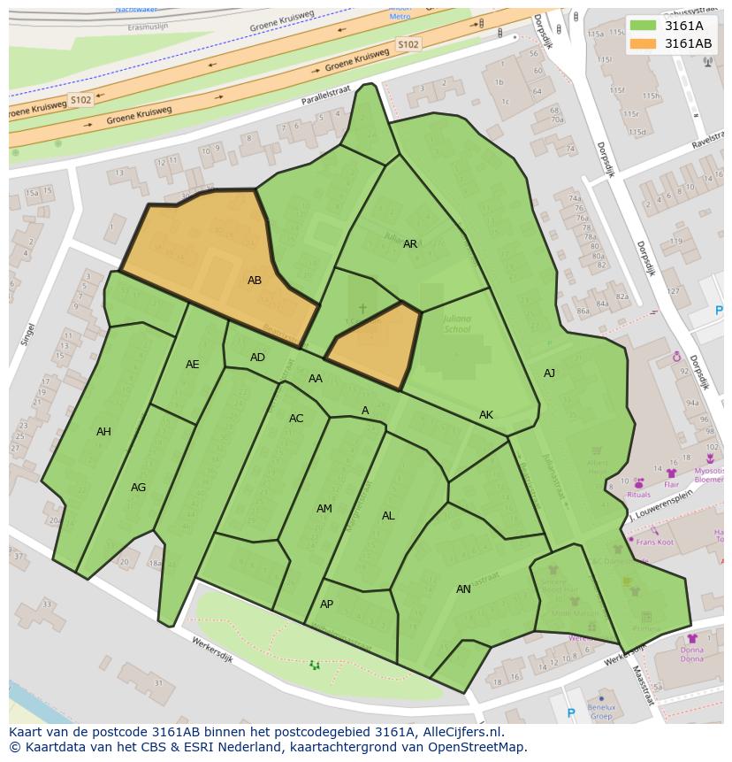 Afbeelding van het postcodegebied 3161 AB op de kaart.