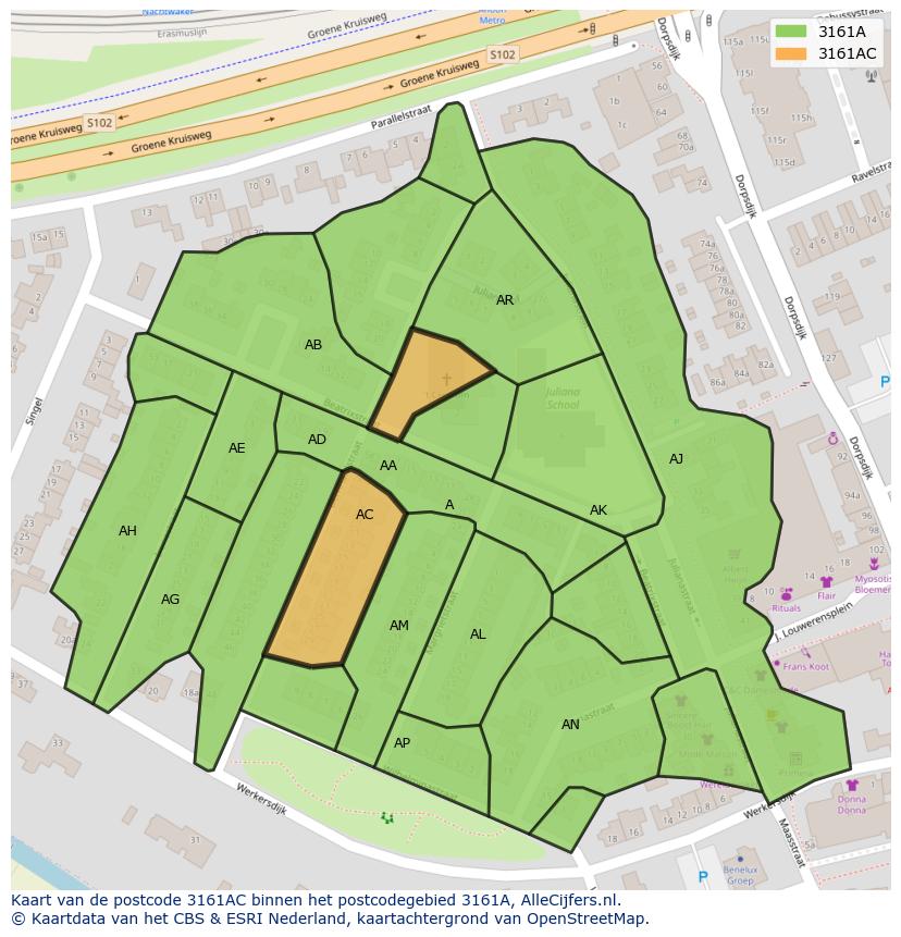 Afbeelding van het postcodegebied 3161 AC op de kaart.