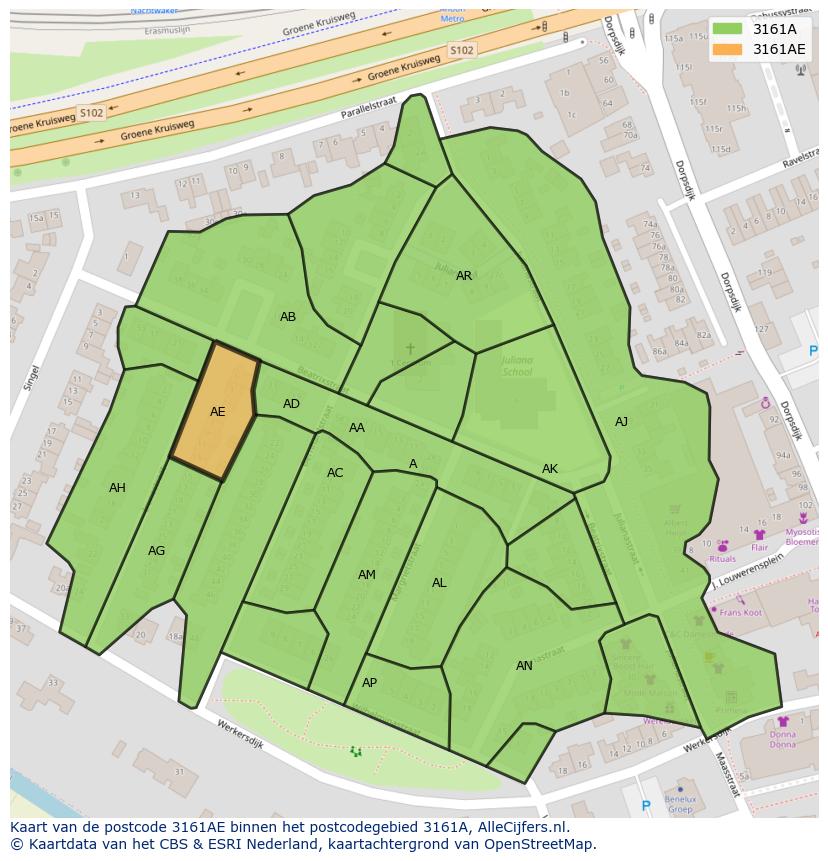 Afbeelding van het postcodegebied 3161 AE op de kaart.