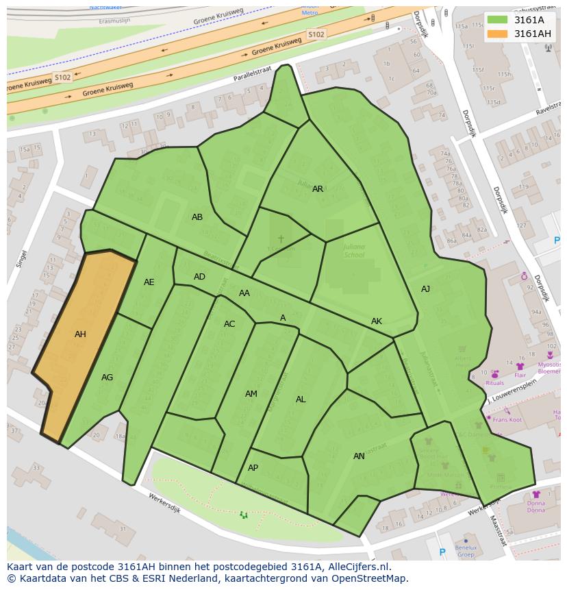 Afbeelding van het postcodegebied 3161 AH op de kaart.