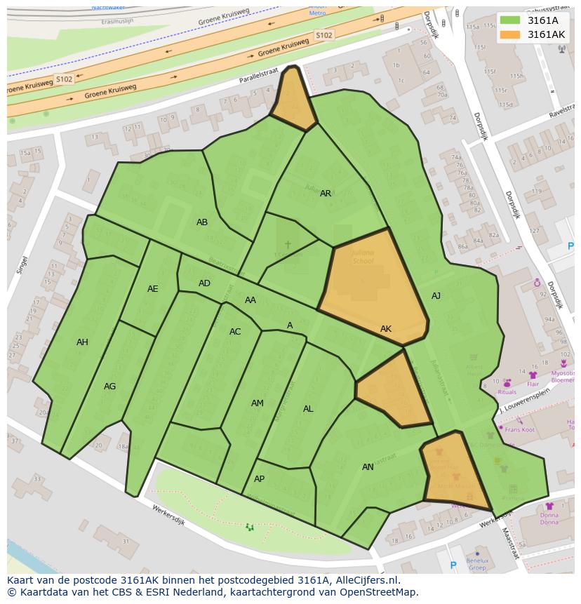 Afbeelding van het postcodegebied 3161 AK op de kaart.