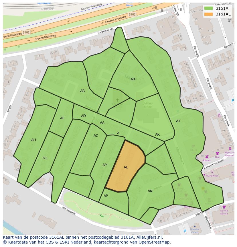 Afbeelding van het postcodegebied 3161 AL op de kaart.