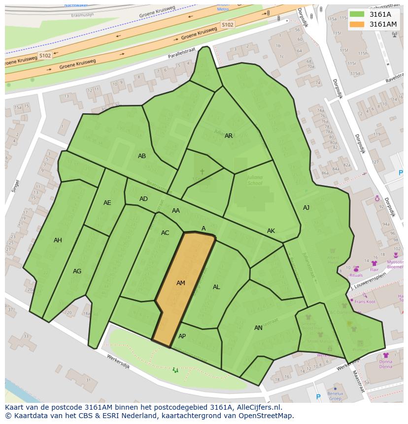 Afbeelding van het postcodegebied 3161 AM op de kaart.