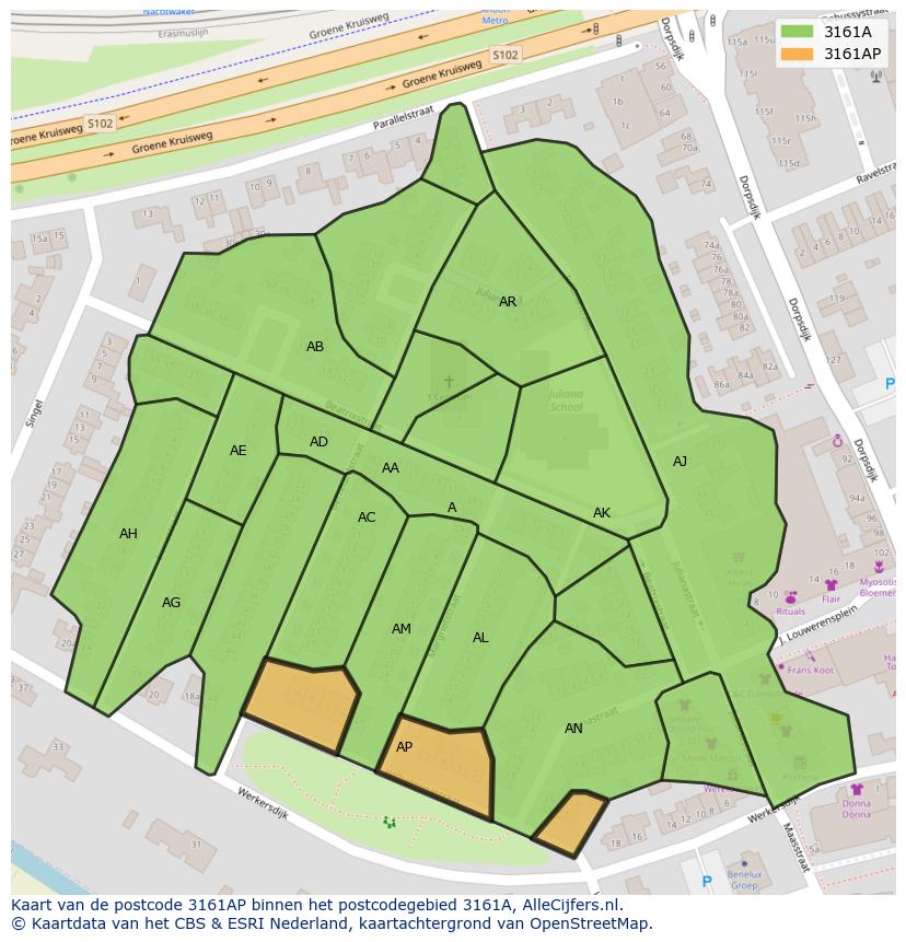 Afbeelding van het postcodegebied 3161 AP op de kaart.
