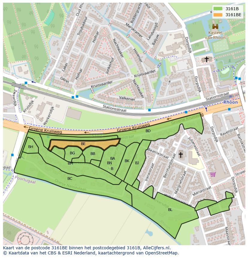 Afbeelding van het postcodegebied 3161 BE op de kaart.