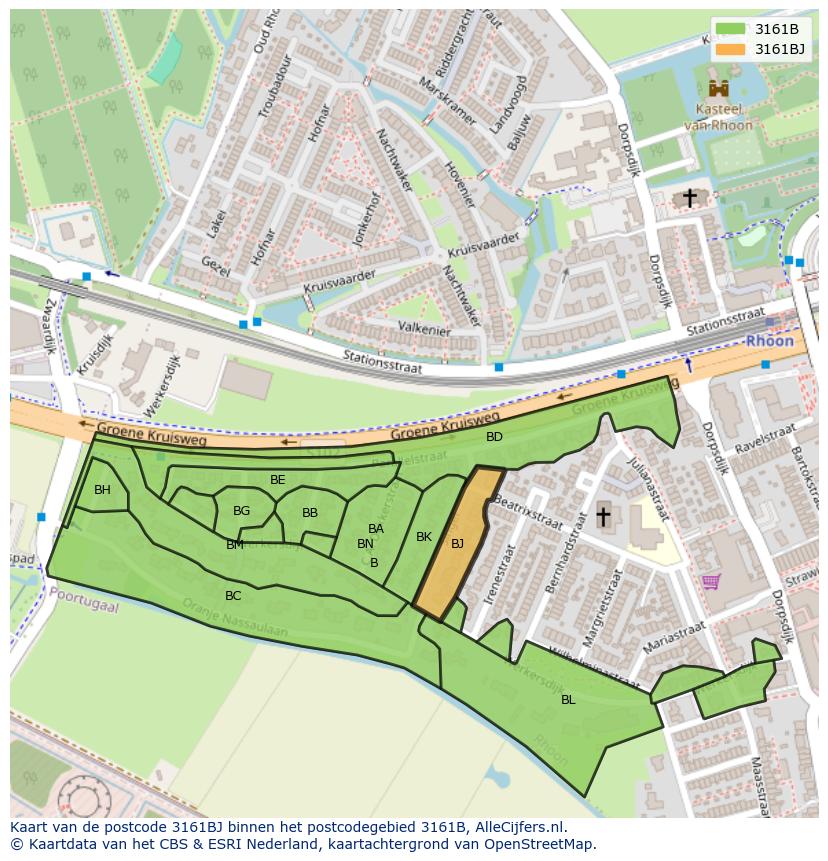 Afbeelding van het postcodegebied 3161 BJ op de kaart.