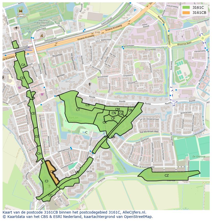 Afbeelding van het postcodegebied 3161 CB op de kaart.