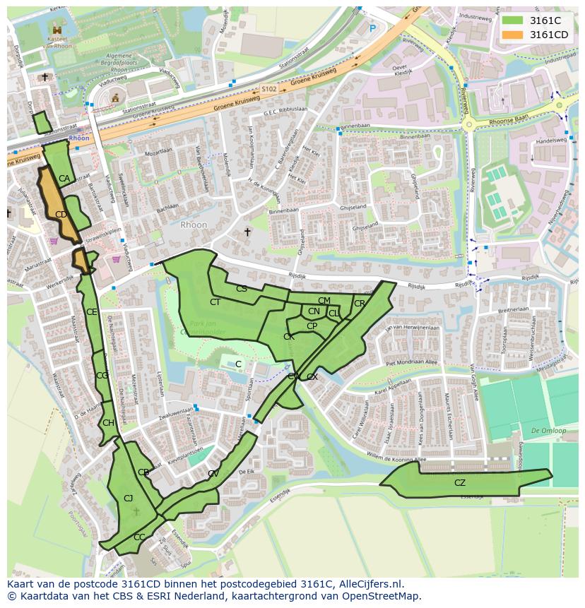 Afbeelding van het postcodegebied 3161 CD op de kaart.