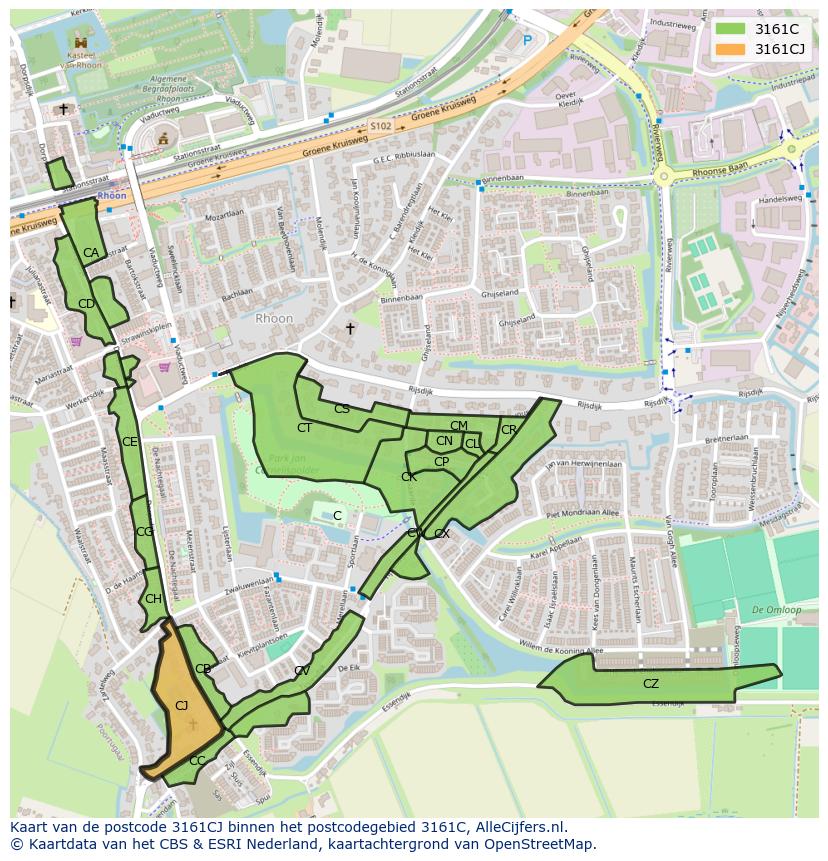 Afbeelding van het postcodegebied 3161 CJ op de kaart.