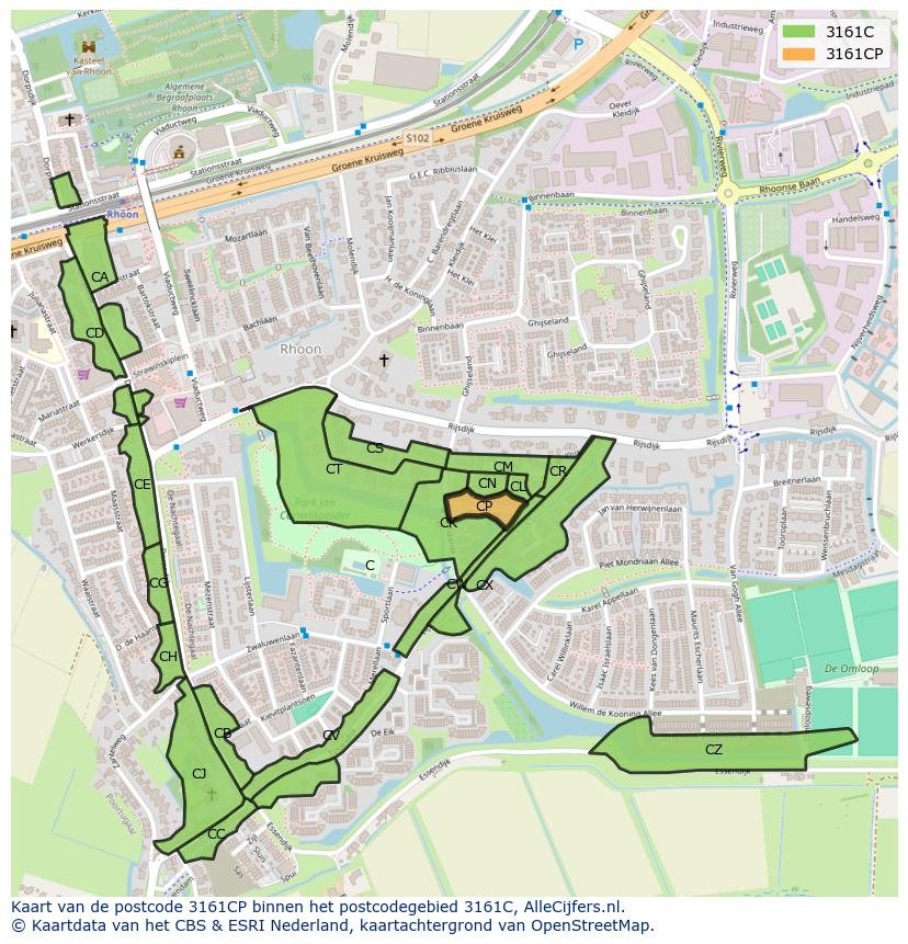 Afbeelding van het postcodegebied 3161 CP op de kaart.