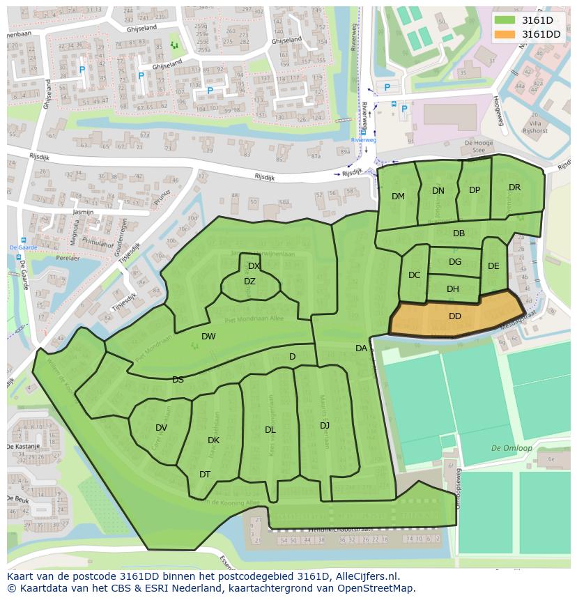 Afbeelding van het postcodegebied 3161 DD op de kaart.