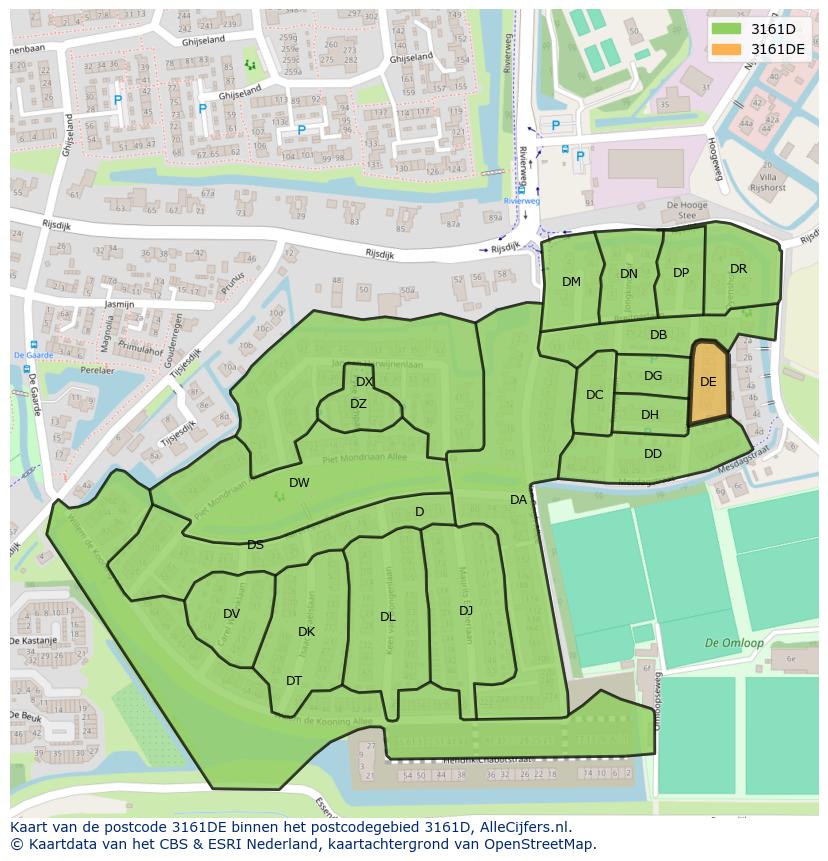 Afbeelding van het postcodegebied 3161 DE op de kaart.