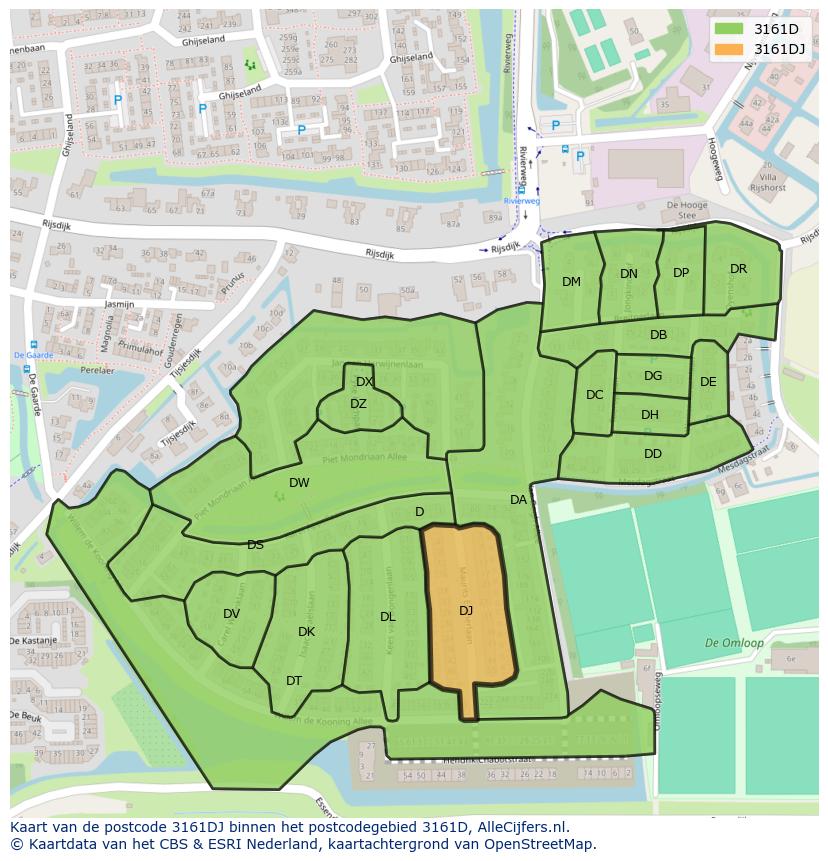 Afbeelding van het postcodegebied 3161 DJ op de kaart.