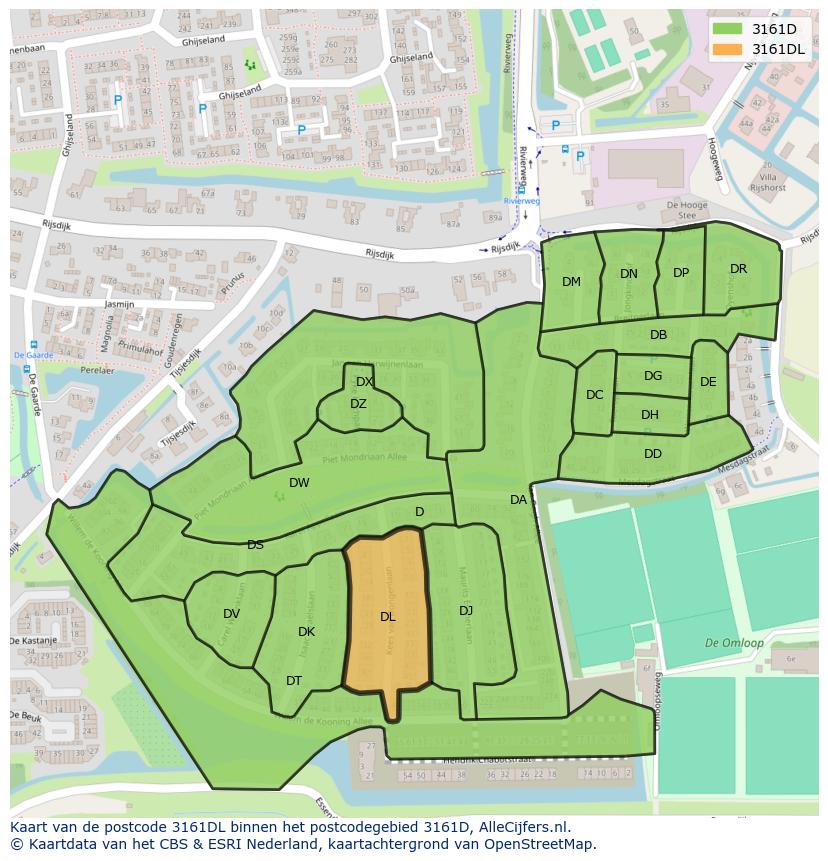 Afbeelding van het postcodegebied 3161 DL op de kaart.