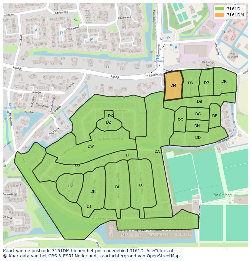 Afbeelding van het postcodegebied 3161 DM op de kaart.