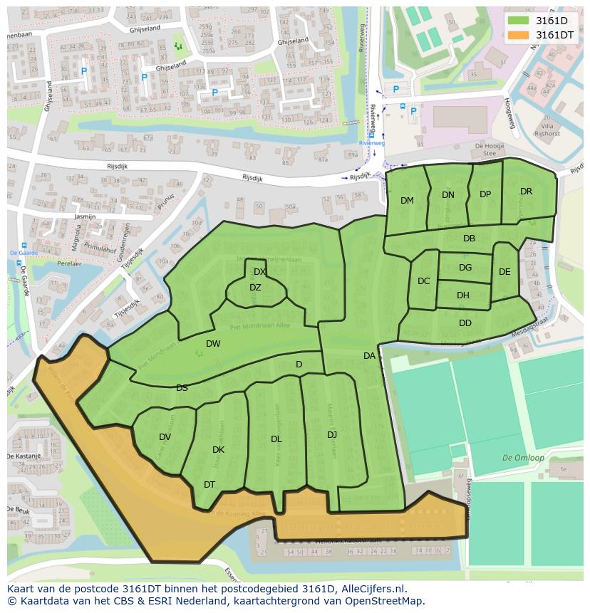 Afbeelding van het postcodegebied 3161 DT op de kaart.