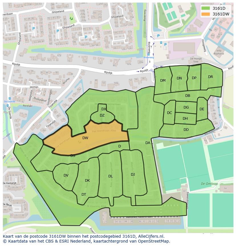 Afbeelding van het postcodegebied 3161 DW op de kaart.