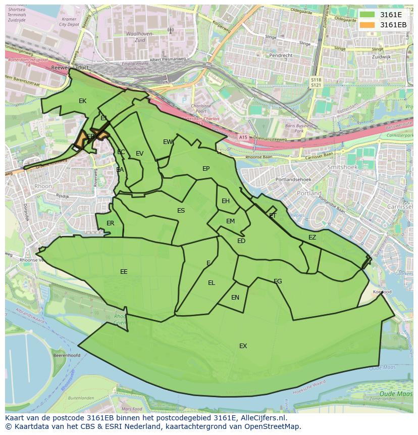 Afbeelding van het postcodegebied 3161 EB op de kaart.