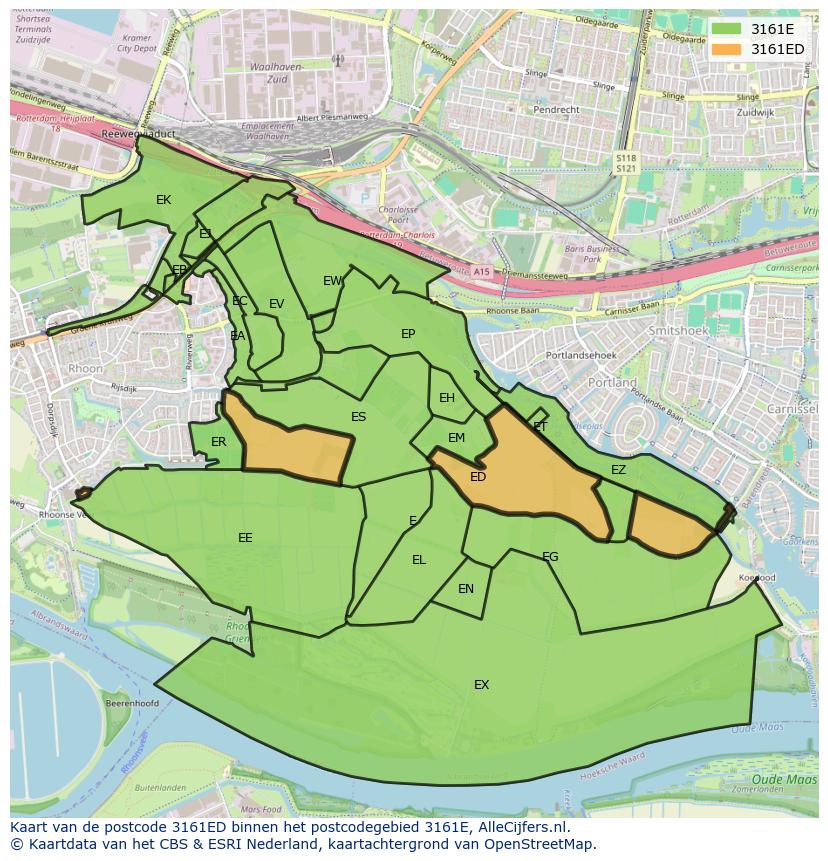 Afbeelding van het postcodegebied 3161 ED op de kaart.