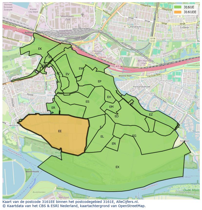Afbeelding van het postcodegebied 3161 EE op de kaart.