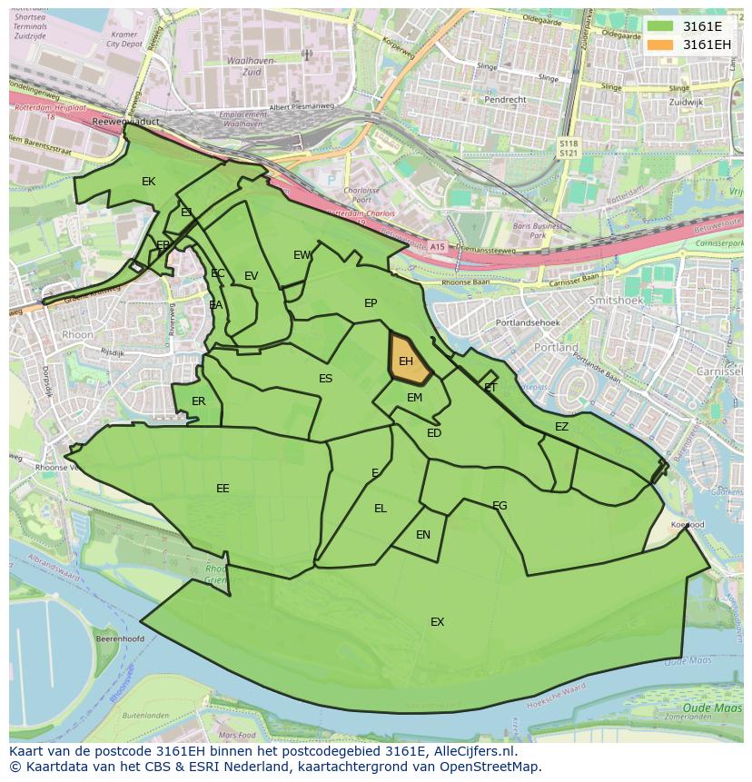 Afbeelding van het postcodegebied 3161 EH op de kaart.