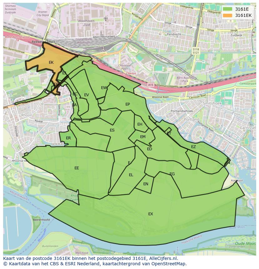 Afbeelding van het postcodegebied 3161 EK op de kaart.