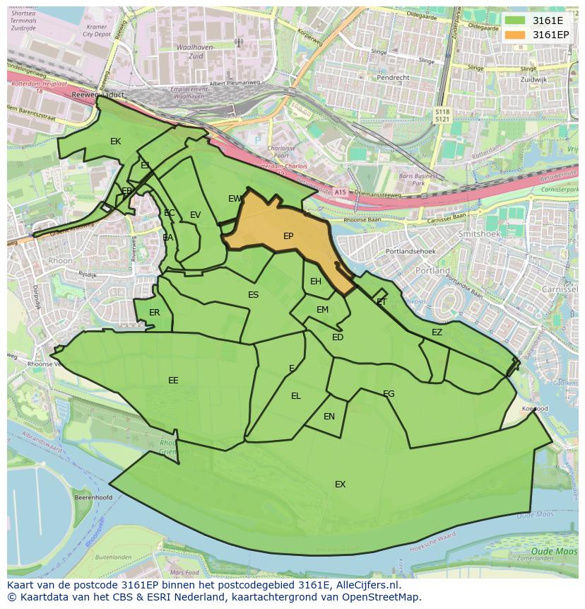 Afbeelding van het postcodegebied 3161 EP op de kaart.