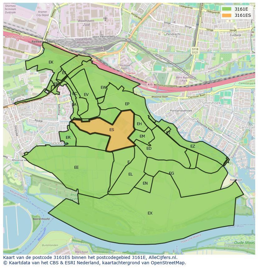 Afbeelding van het postcodegebied 3161 ES op de kaart.