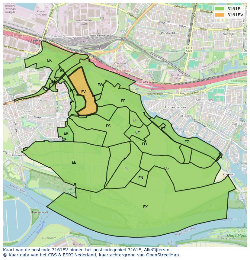 Afbeelding van het postcodegebied 3161 EV op de kaart.