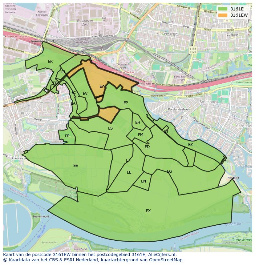 Afbeelding van het postcodegebied 3161 EW op de kaart.