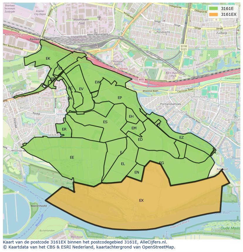 Afbeelding van het postcodegebied 3161 EX op de kaart.