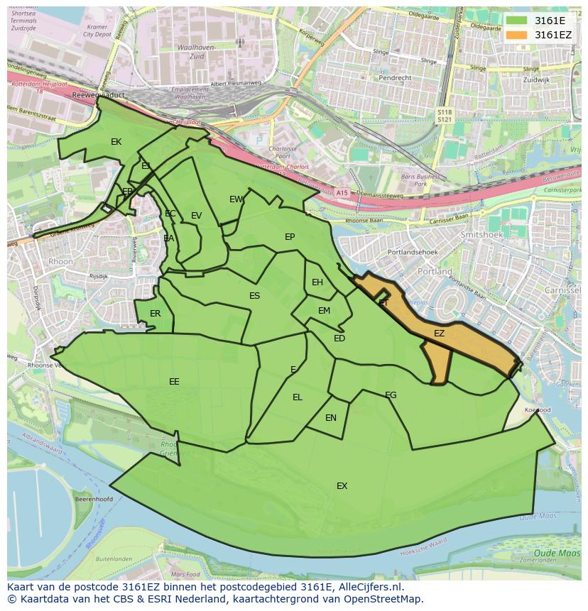 Afbeelding van het postcodegebied 3161 EZ op de kaart.