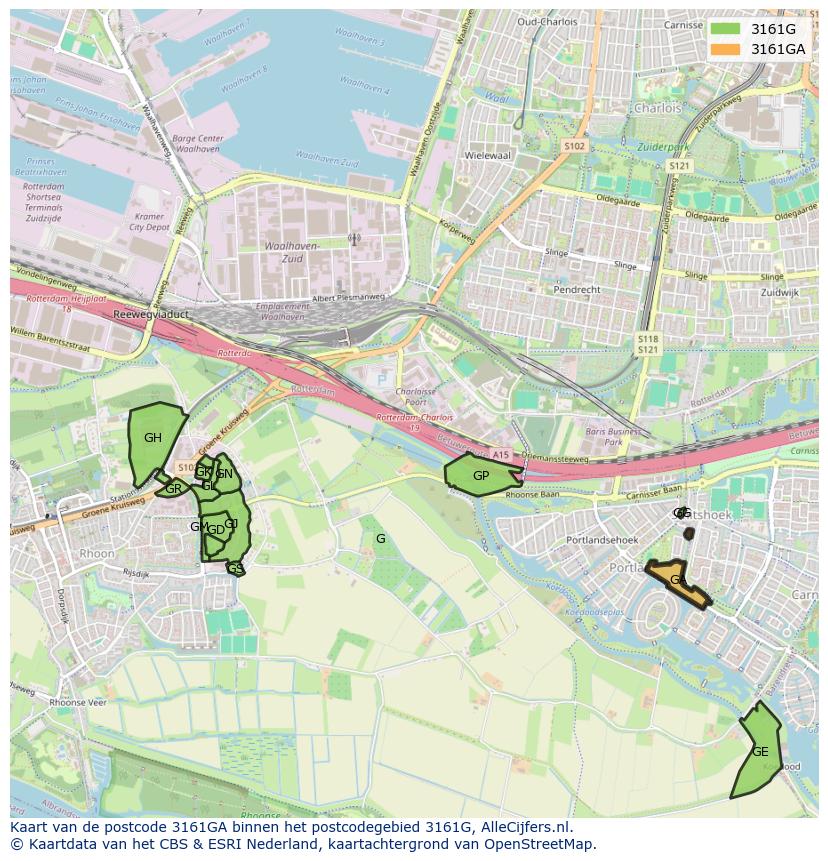 Afbeelding van het postcodegebied 3161 GA op de kaart.