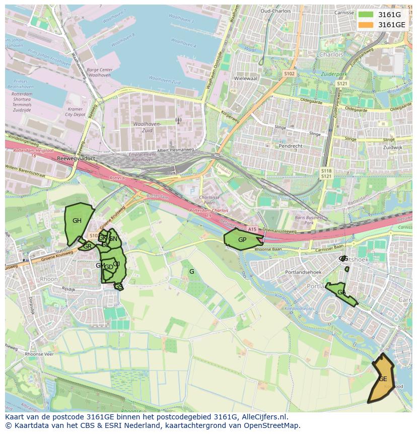 Afbeelding van het postcodegebied 3161 GE op de kaart.