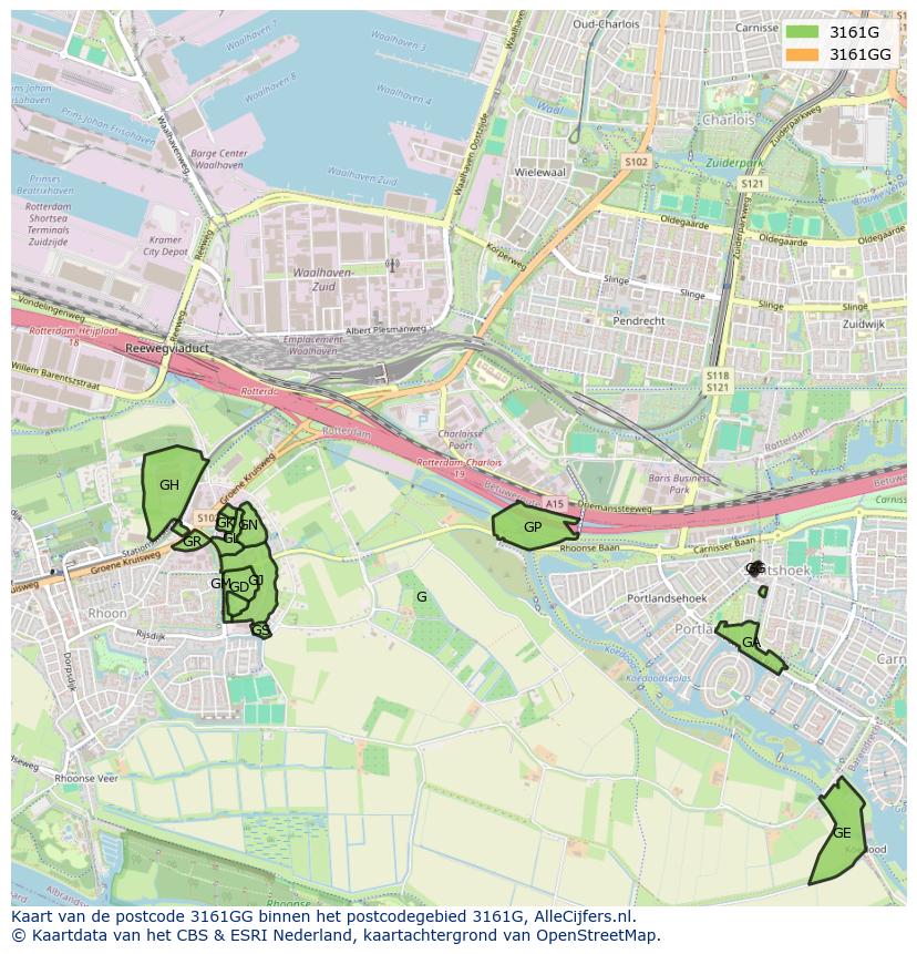 Afbeelding van het postcodegebied 3161 GG op de kaart.