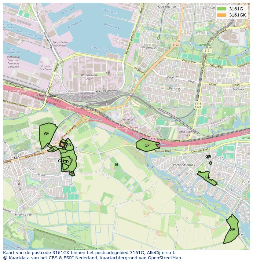 Afbeelding van het postcodegebied 3161 GK op de kaart.