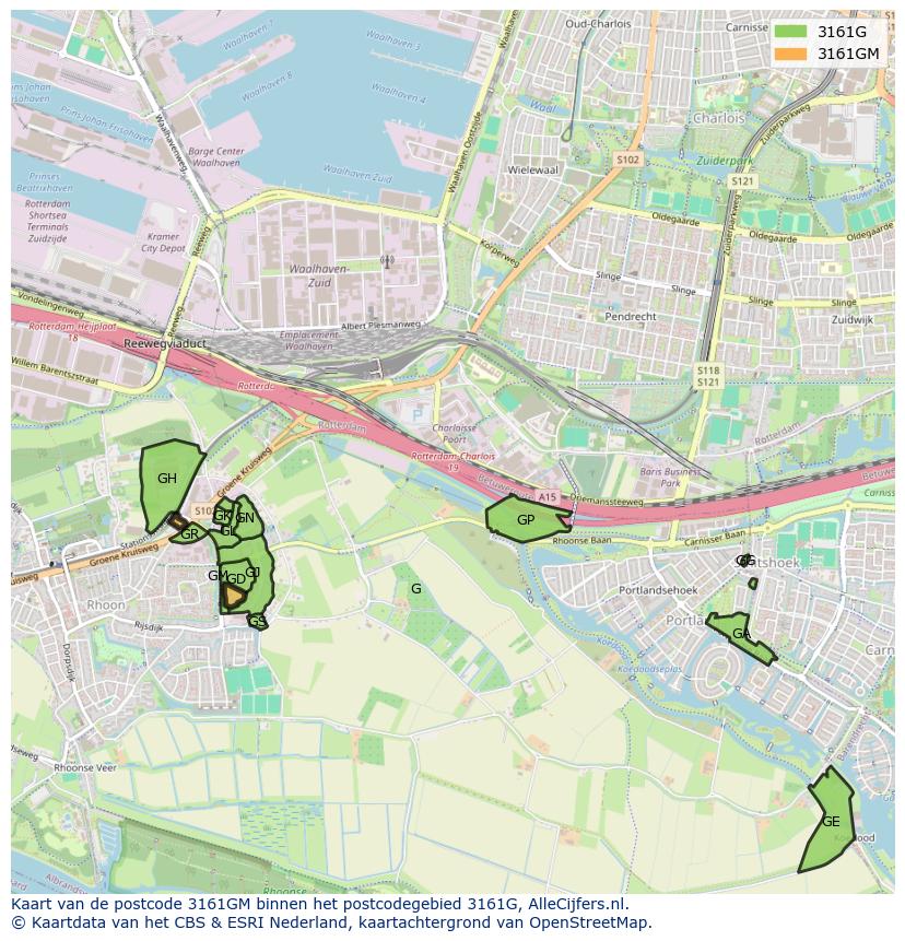 Afbeelding van het postcodegebied 3161 GM op de kaart.