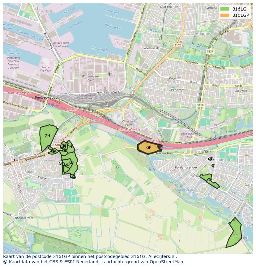 Afbeelding van het postcodegebied 3161 GP op de kaart.