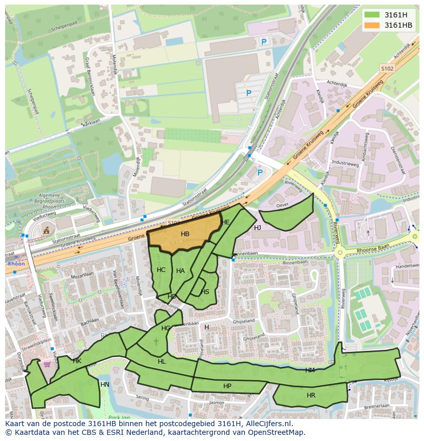 Afbeelding van het postcodegebied 3161 HB op de kaart.